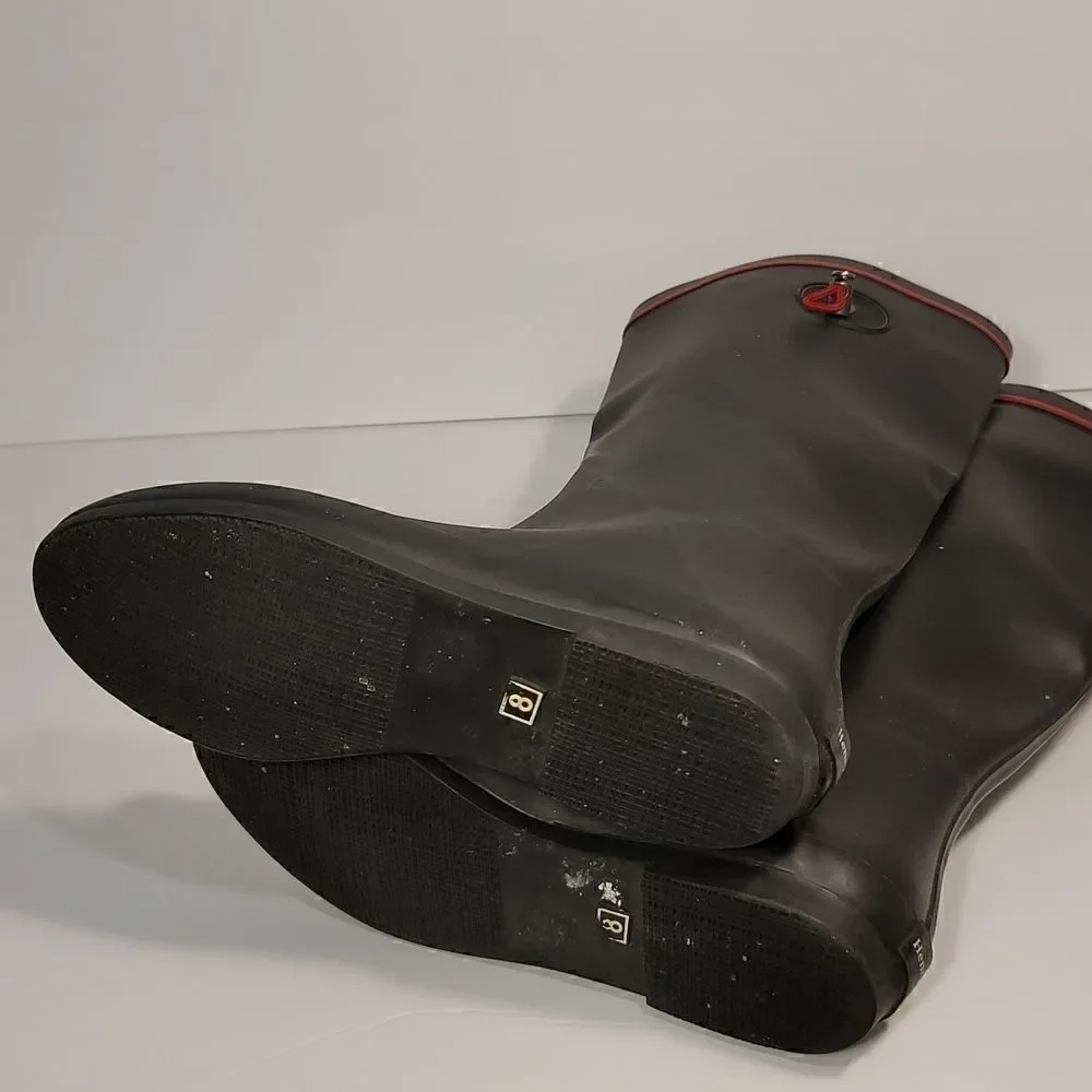 Henry Ferrera Tall Blk/Red Drawstring Rain Boots Ladies Size 8